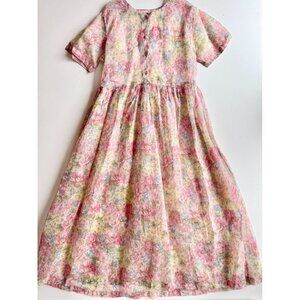 Vintage Girl's CORNELLOKI Pink Floral Cotton Organdy Maxi Dress, Size 9/10